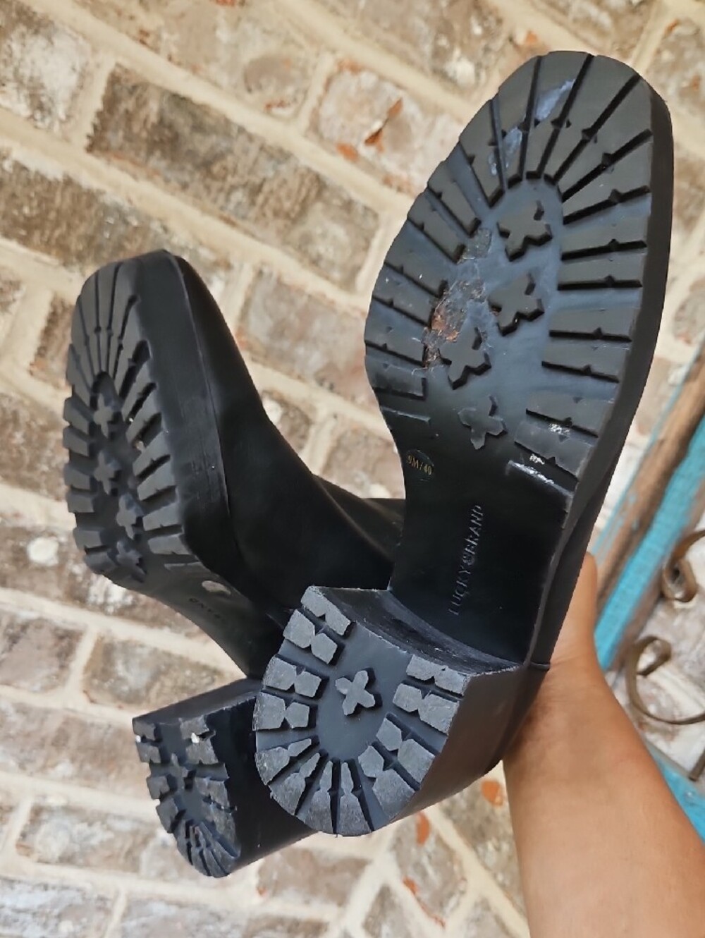 Lucky Brand Lk Worrin Black Leather Heeled Lugged Ankle Booties - Picture 7 of 7